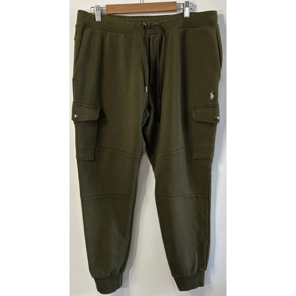 Mens Polo Ralph Lauren Double Knit Fleece Cargo Jogger Sweat Pants Sz XL Olive